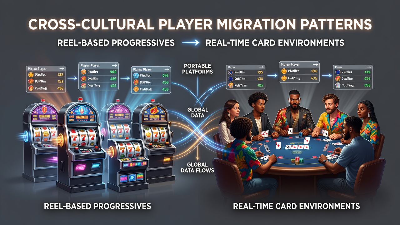 Grafische Darstellung von Spielermigration zwischen mobilen Slots und Kartenspielen