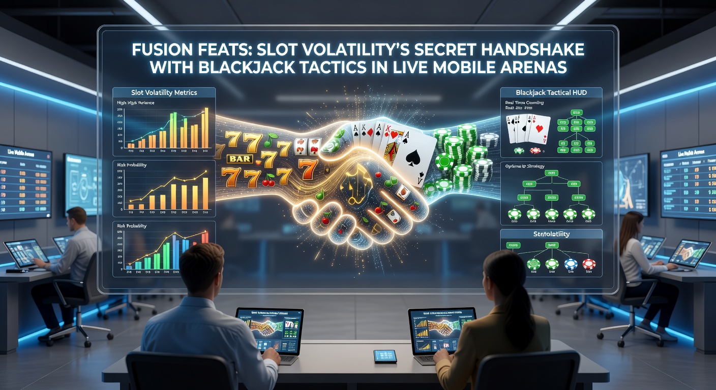 Nahaufnahme eines Live-Blackjack-Tisches mit volatilen Slot-Elementen auf einem Mobilbildschirm, Symbol für taktische Fusion