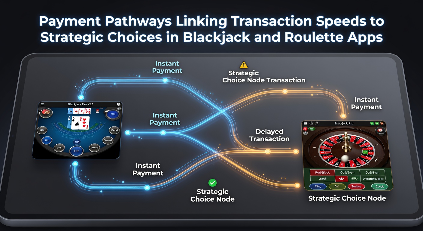Illustration von Zahlungswegen in mobilen Blackjack- und Roulette-Apps mit Fokus auf Transaktionsgeschwindigkeiten
